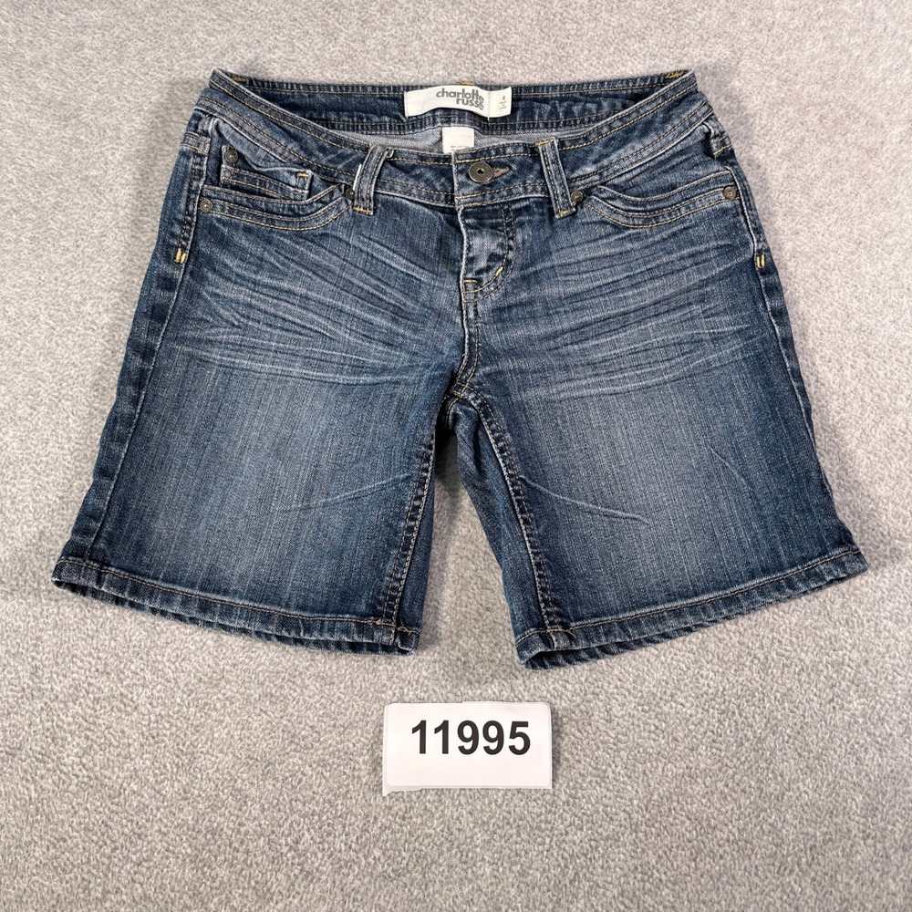 Charlotte Russe Shorts Womens 4 Blue Denim Dark Wash Cotton Stretch Flat Front